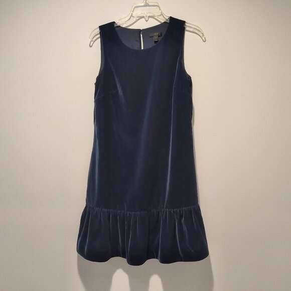 J Crew Blue Velvet Ruffle Hem Dress Sleeveless Size2 - Picture 1 of 9